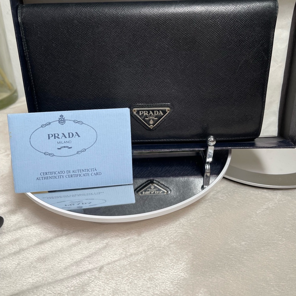 Prada wallet with box and authenticity card